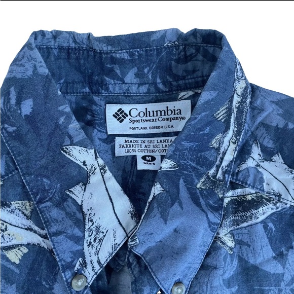 Mens Columbia Fishing Short Sleeve Fish Print Button Up Shirt Sz M Cotton - Picture 5 of 7